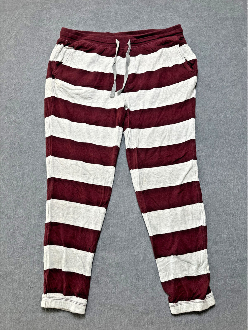 GAP Womens M Burgundy Gray Striped Lounge Pajama Pants Drawstring Sleepwear